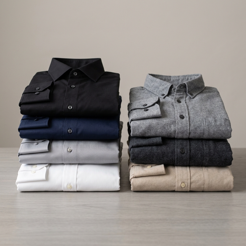 Folded Dress Shirts and Casual Shirts
